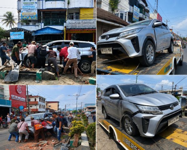Hindari Pejalan Kaki, Daihatsu Terios Tabrak Pembatas Jalan di Padangsidimpuan